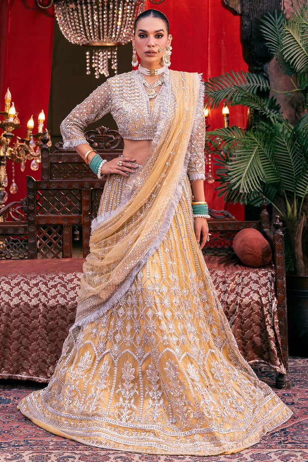 Light Yellow Pakistani Wedding Wear Lehenga Choli Dupatta