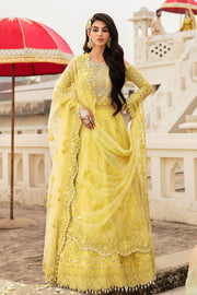 Lime Yellow Embroidered Pakistani Party Dress in Pishwas Style