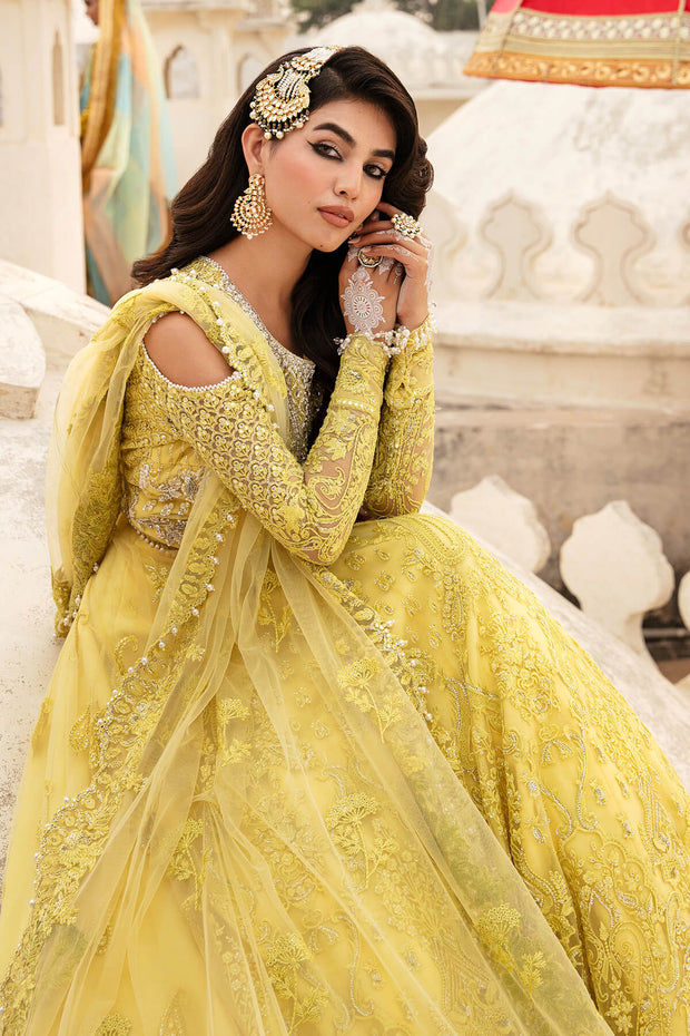 Lime Yellow Pakistani Party Dress in Pishwas Style