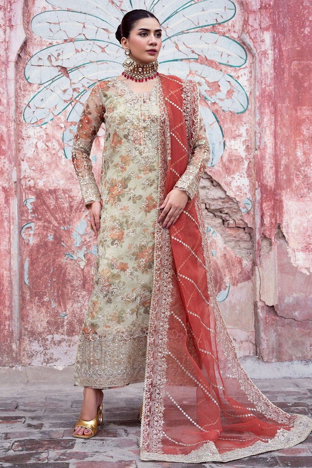 Luxury Floral Digital Printed Hand Embellished Pakistani Wedding Dress