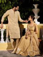 Luxury Gold Embellished Pishwas Pakistani Wedding Dress