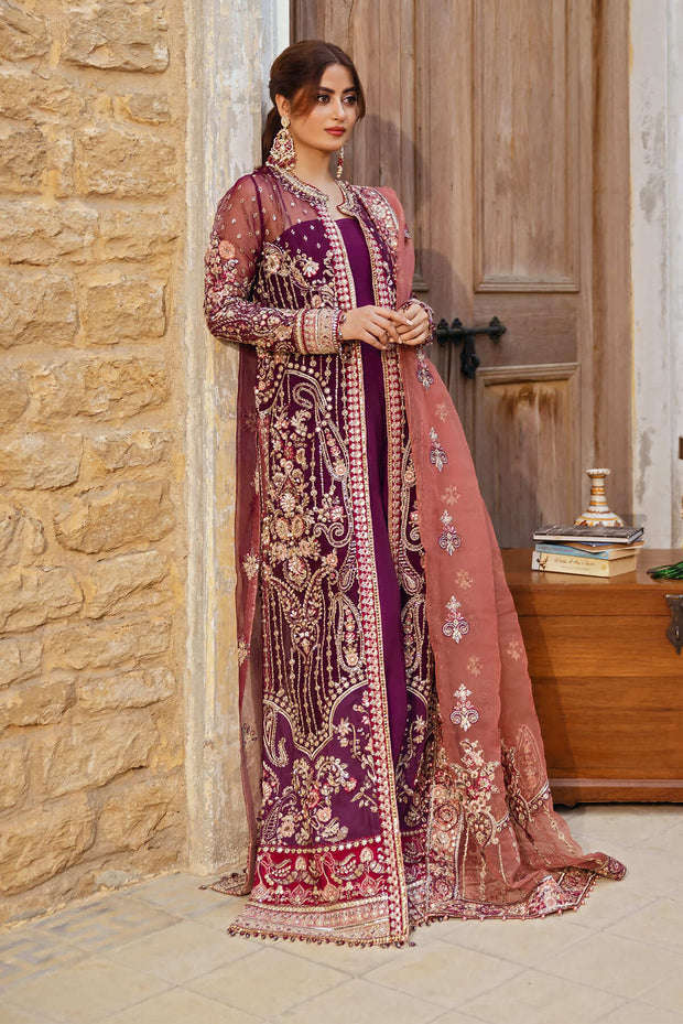 Luxury Magenta Embroidered Pakistani Wedding Dress Front Gown