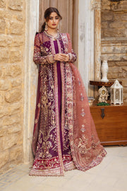 Luxury Magenta Embroidered Pakistani Wedding Dress Open Front Gown