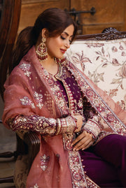 Luxury Magenta Embroidered Pakistani Wedding Open Front Gown