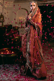 Luxury Maroon Silk Net Pakistani Wedding Open Front Pishwas Frock