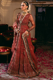 Luxury Maroon Silk Net Pakistani Wedding Wear Open Front Pishwas Frock