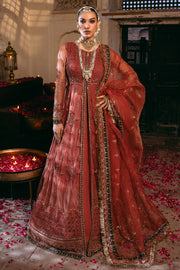 Luxury Maroon Silk Net Pakistani Wedding Wear Open Front Pishwas Frock