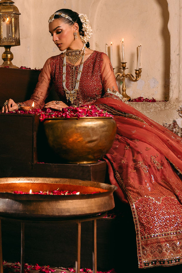 Luxury Maroon Silk Net Pakistani Wedding Wear Pishwas Frock