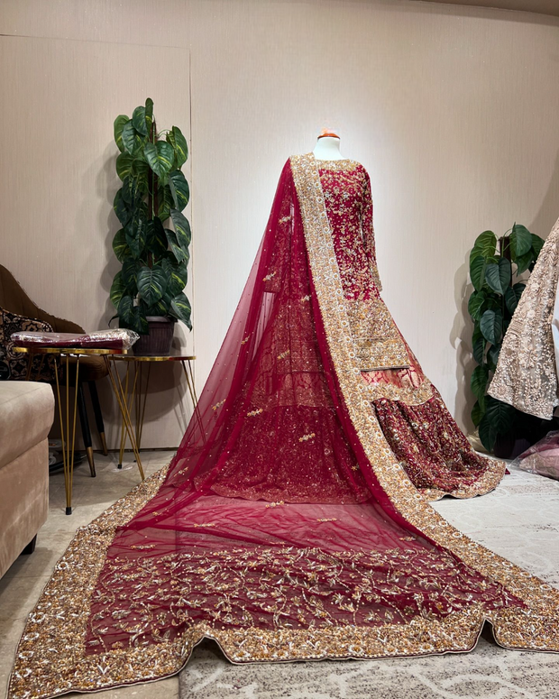 Luxury Pakistani Bridal Dress in Lehenga Kameez Style