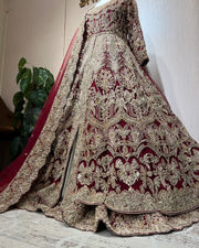 Luxury Pakistani Bridal Dress in Open Gown Style