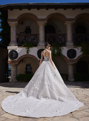 Luxury Pearl and Crystal Embellished Bridal Gown Floral Train