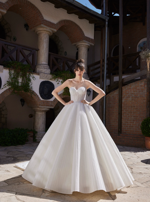 Luxury Pearl and Crystal Embellished Bridal Gown with Floral Train