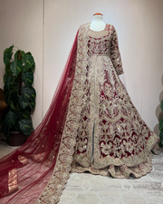 Luxury Red Pakistani Bridal Dress in Open Gown Style