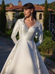 Luxury Satin Bridal Gown  Hand-Sewn Design With Buttons