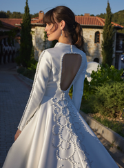 Luxury Satin Bridal Gown with Hand-Sewn Design Buttons