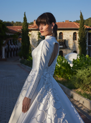 Luxury Satin Bridal Gown with Hand-Sewn With Buttons