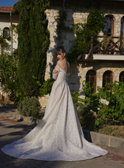 Luxury Shimmering A Line Bridal Gown with Long Sleeves