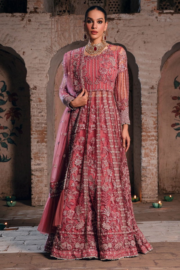 Luxury Shocking Pink Embroidered Pakistani Wedding Dress Pishwas Style