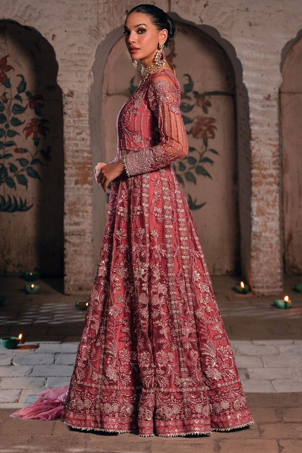 Luxury Shocking Pink Embroidered Pakistani Wedding Pishwas Style