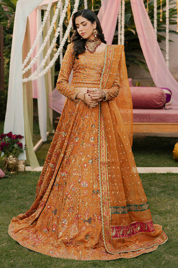 Luxury Tangerine Embroidered Pakistani Wedding Dress Lehenga Choli