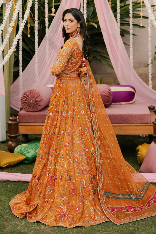 Luxury Tangerine Embroidered Pakistani Wedding Dress Lehenga Choli