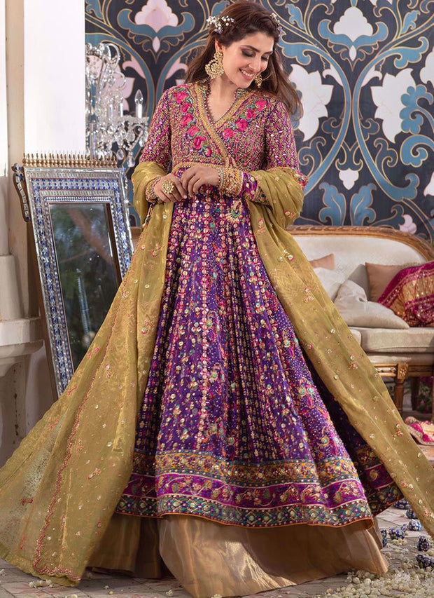 Luxury Anarkali Pakistani Bridal Lehenga in Angarkha Style