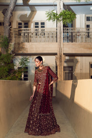 Maroon Choli Lehenga Dupatta Pakistani Bridal Dress Online