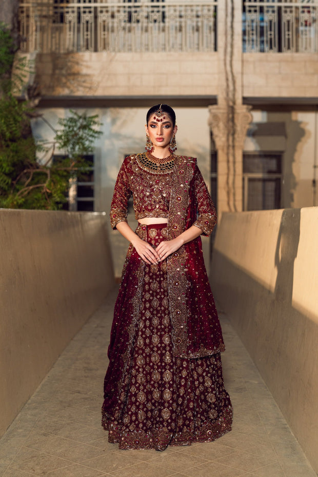 Maroon Choli Lehenga Dupatta Pakistani Bridal Dress