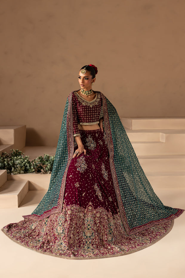 Maroon Embellished Choli Lehenga Style Pakistani Bridal Dress