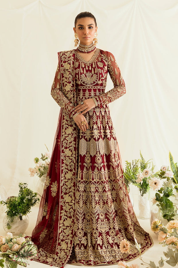 Maroon Heavily Embellished Pakistani Wedding Dress in Pishwas Style