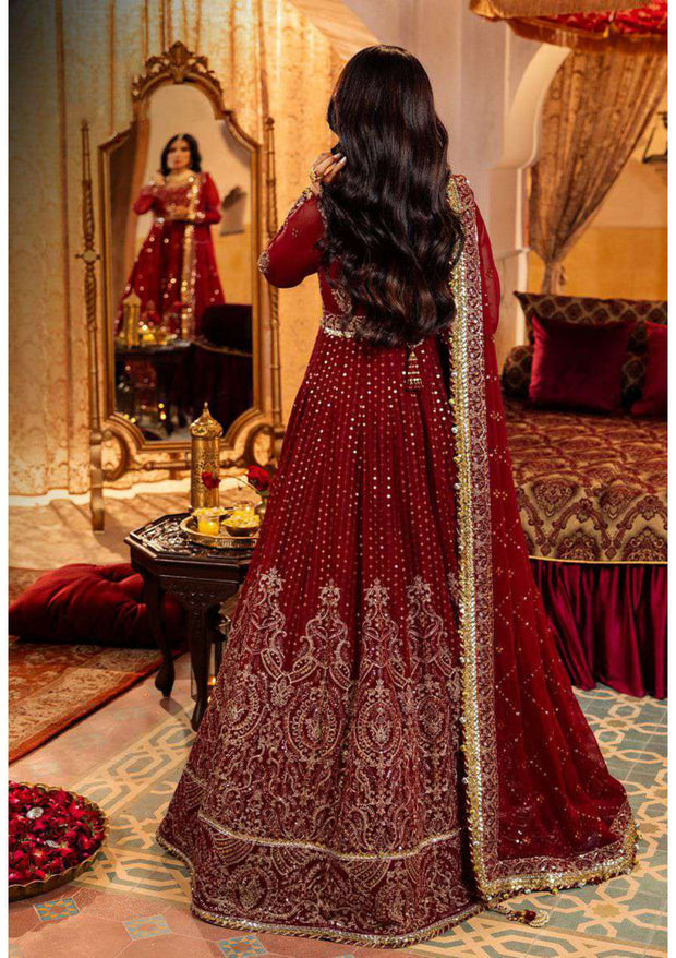 Maroon Luxury Embroidered Pishwas Pakistani Wedding Dress