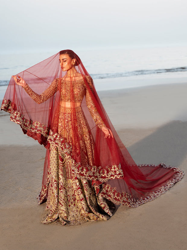 Maroon Red Lehenga Pakistani Bridal Dress in Fremont Online