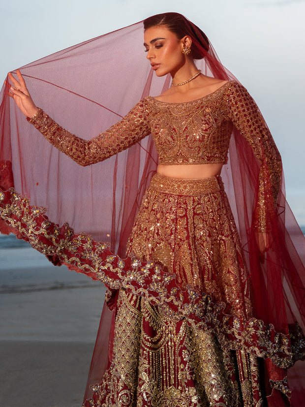 Maroon Red Lehenga and Dupatta Pakistani Bridal Dress in Fremont