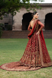 Maroon Red Pishwas and Lehenga Pakistani Bridal Dress Online