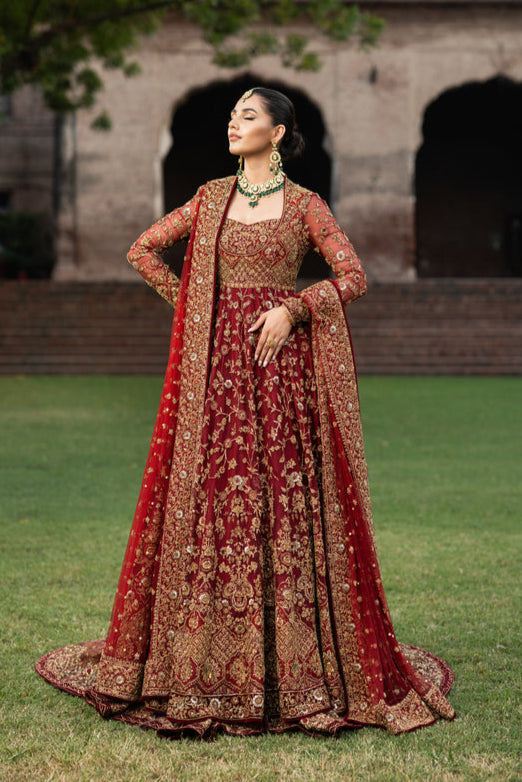 Maroon Red Pishwas and Lehenga Pakistani Bridal Dress