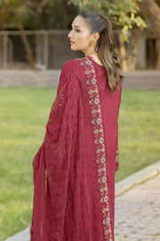 Maroon Shade Embroidered Pakistani Salwar Kameez Dupatta