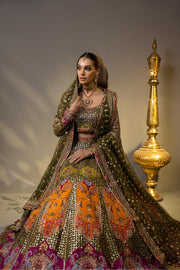 Mehendi Green Pakistani Bridal Dress Royal Lehenga Choli Style