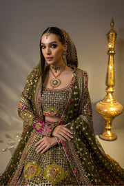 Mehendi Green Pakistani Bridal Dress Royal Lehenga Choli Style