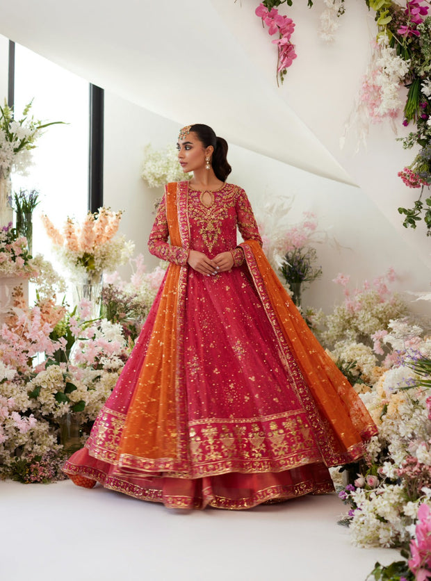 Mehndi Dress in Pishwas Frock Lehenga and Dupatta Style