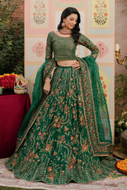 Mehndi Green Heavily Embellished Pakistani Wedding Dress Lehenga Choli