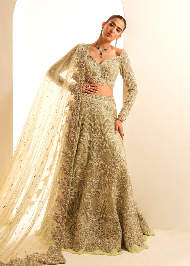 Mint Green Choli Lehenga Dupatta Pakistani Bridal Dress Online