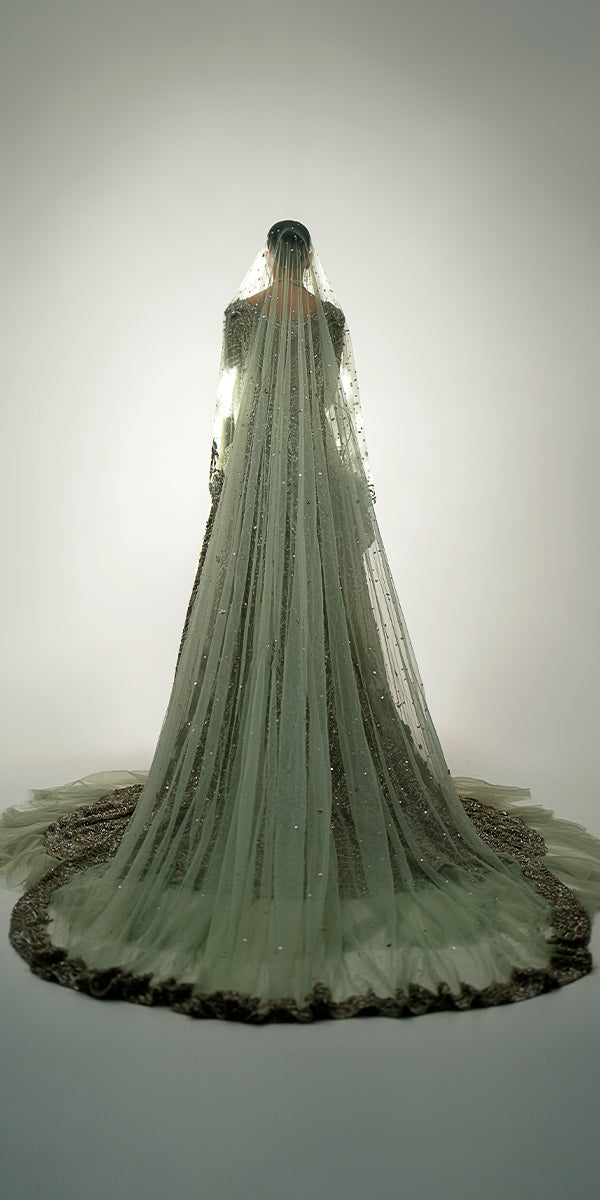 Mint Green Pakistani Bridal Dress in Gown Dupatta Style