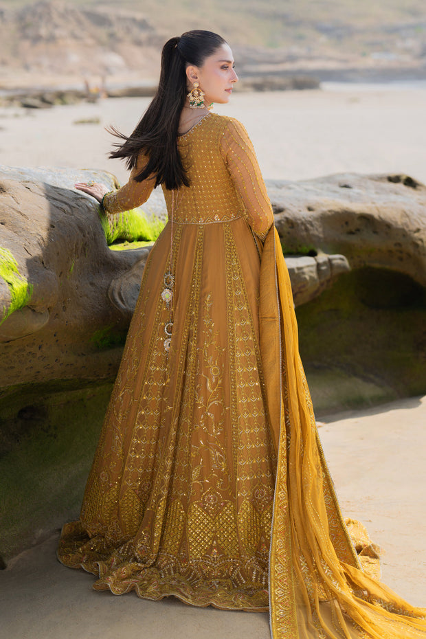 Mustard Embellished Floor Length Pishwas Pakistani Wedding Dress