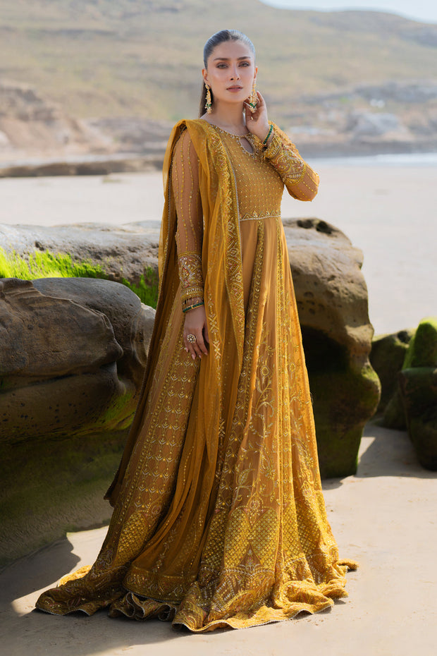 Mustard Floor Length Pishwas Pakistani Wedding Dress