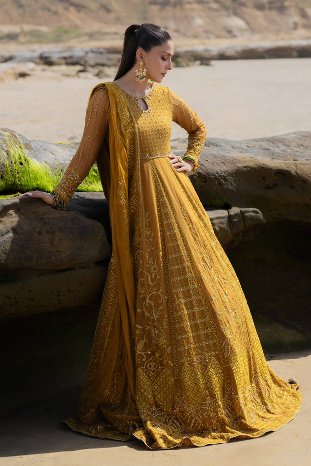 Mustard Heavily Embellished Floor Length Pakistani Wedding Dress