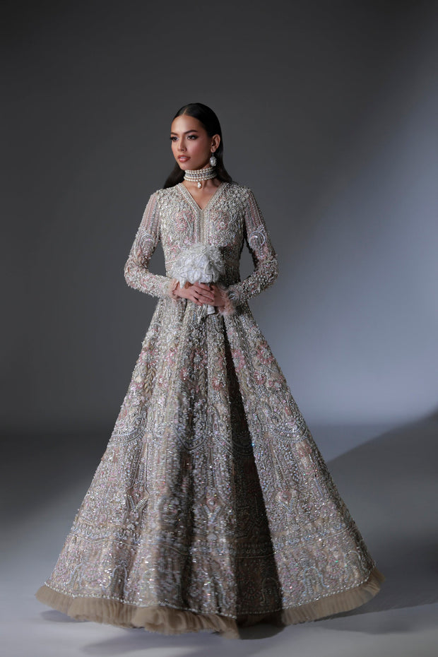 Net Pakistani Bridal Dress in Gown Dupatta Style