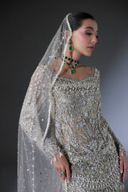 Net Pakistani Bridal Dress in Grey Lehenga and Shirt Style