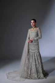 Net Pakistani Bridal Dress in Lehenga Shirt Style