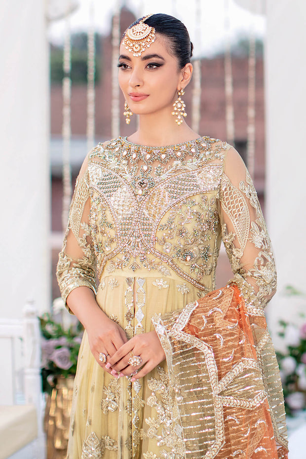 New Classic Gold Heavily Embellished Pakistani Party Dress in Frock Style