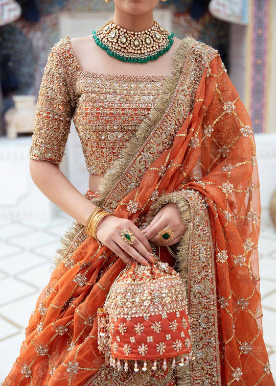 New Classic Orange Heavily Embellished Pakistani Wedding Dress Lehenga Choli